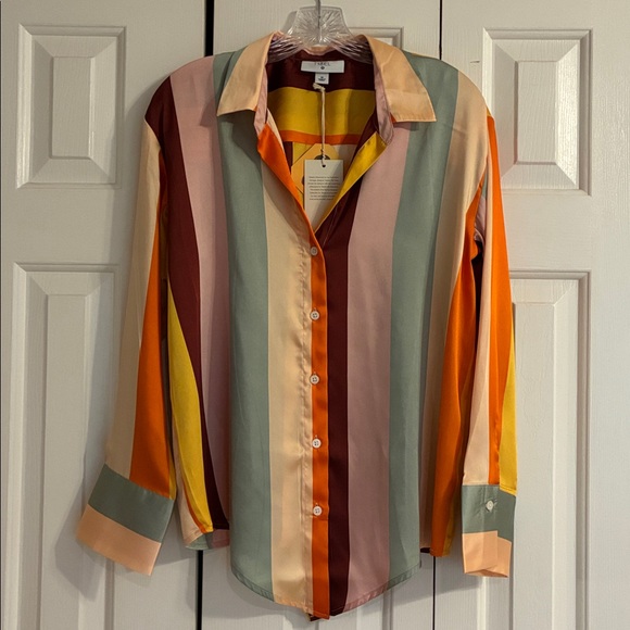 Fe Noel x Target Mixed Vertical Stripe Button Down Shirt and Wide Leg Pants Set - Picture 5 of 6